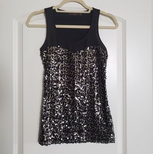 Black & Gold Illusion Neckline Sequin Top